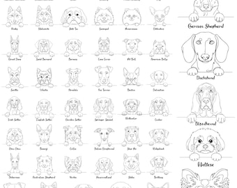 Peeking Dog Breeds Svg Png Bundle, Silhouette Line Art