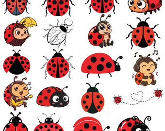 Ladybug Clipart Bundle, Ladybug Png, Ladybug Svg, Bugs Png, Cute Ladybug Clipart, Ladybug dotted lines Png,Insects Cut File,Digital Download