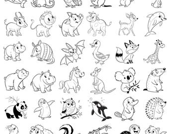 Animal Doodle Svg Bundle, Cute Doodle Animals Svg, Safari Animals Svg, Farm Animal Clipart, Cute Wildlife Animals Svg, Animal Line Art Svg