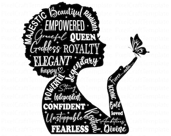 Zwarte vrouw Svg Png, Queen Black Girl Magic Svg Png, Boss Lady Svg, Black Lives Matter, Afro diva vrouw, diva silhouet (digitale download)