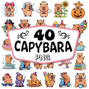 Capybara Cute Png Bundle, Capybara Png, Cute Animal Png, Cute Capybara Clipart, Capybara Png Bundle, Cute Kawaii Capybara Clipart