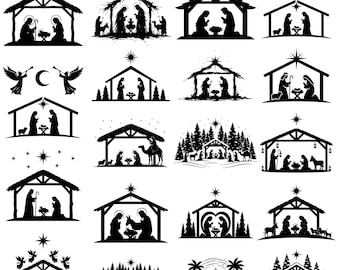 Nativity Scene Silhouette SVG PNG Bundle, Christmas Manger (Digital Download)