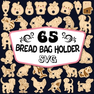 Funny Bread Bag Holder Laser Cut Svg Bundle, Bread Clip Svg, Kitchen Bag Clip Svg, Bread Animal Holder Svg, Laser Cut, Food Bag Holder Svg