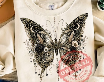 Boho Butterfly PNG, Gothic Butterfly PNG, Javel Style Butterfly, Floral Sublimation PNG, Summer Wildflower Clipart, Butterfly Design