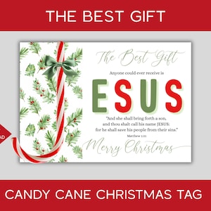 Etiqueta imprimible de Navidad con el mejor regalo: Jesús, bastón de caramelo, regalo cristiano, regalo para compañeros de clase, iglesia infantil, etiqueta para rellenar calcetines navideños.