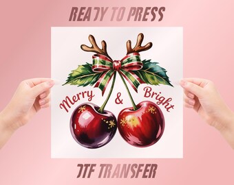 Christmas Cherries DTF Print Transfer, Holiday Heat Press