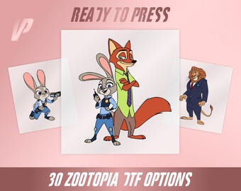 Zootopia DTF Transfer, Disney Heat Press Designs (30 Options)