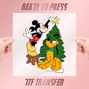 Mickey & Pluto Christmas Tree DTF Print: Holiday Iron On Transfer