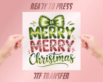 Merry Christmas Bow DTF Transfer, Festive Shirt Iron On