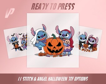 Stitch & Angel Halloween DTF Transfer: Ready To Press, 11 Designs