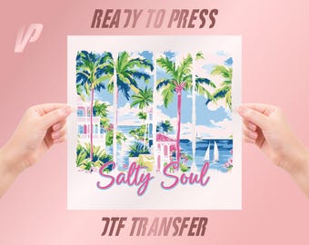 Salty Soul Palm Trees DTF Transfer, Summer Beach Shirt Print