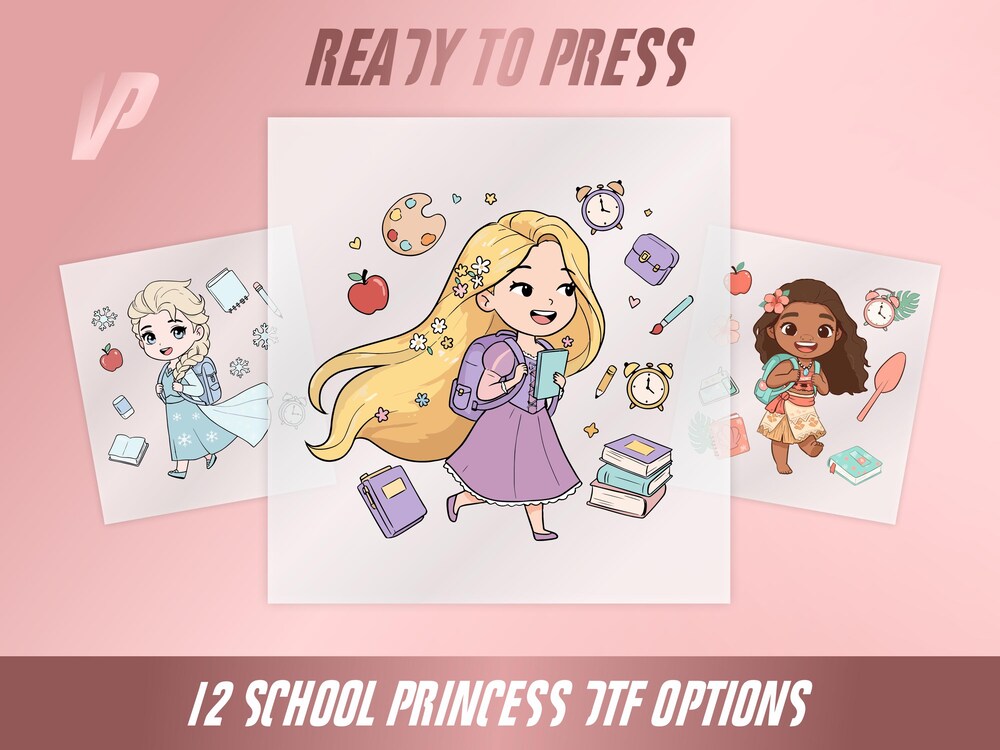 Back To School Princesses Ready To Press Dtf, Disney Princess Dtf, Ariel Moana Elsa Belle Rapunzel, Heat Press, Back To School Shirt Bespoketshirt