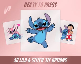 50 Lilo & Stitch DTF Transfers, Disney Heat Press Designs