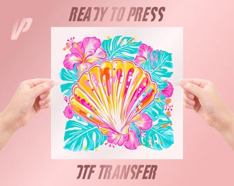 Pearl Oyster Flowers DTF Transfer, Summer Tropical Shirt Print