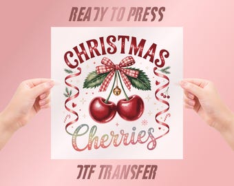 Christmas Cherries DTF Transfer, Holiday Gingham Print
