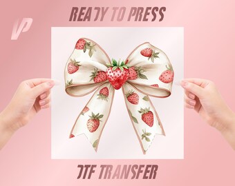 Strawberry Bow DTF Transfer Print, Coquette Summer Vibes Heat Press