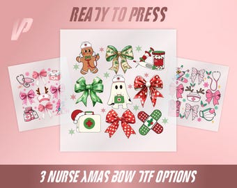 Nurse Christmas Bow DTF, Holiday Medical Print, Ready to Press