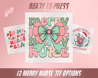Merry Nurse Christmas DTF, Retro Holiday Print (Ready To Press)