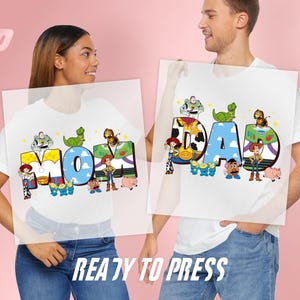 Toy Story Birthday DTF Print, Ready To Press, Woody Buzz Jessie Rex Alien Pig, Mom Dad Sis Bro Heat Transfer, Disney Family Shirt