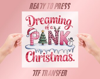 Pink Christmas DTF Transfer, Holiday Shirt Heat Press