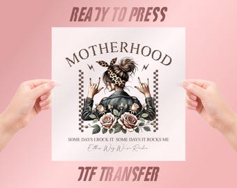 Motherhood Rock Mama DTF Transfer, Leopard Headband Mom Design (Ready To Press)