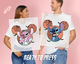 Halloween Stitch & Angel DTF Print, Ready To Press Disney Transfer