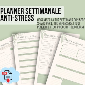 Planner Settimanale Anti-Stress – PDF digitale A4 da stampare o usare su tablet - Gratitudine, self-care, pensieri positivi