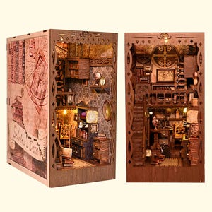 Mini House DIY Book Nook Kit, Wooden 3D Puzzle Dollhouse with Light, Bookshelf Insert Model, Creative Bookend Decor Gift for Adults & Teens