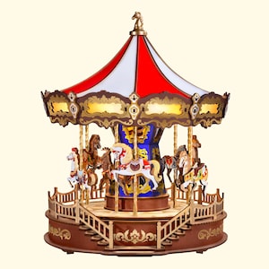 Classic Carousel Music Box Kit, 3D Wooden Puzzle with Lights and Music, Easy Assembly DIY Gift for Family & Home Decoration
