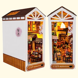 DIY Book Nook Kit with Led Light, Wooden Miniature Dollhouse 3D Puzzle, Bookshelf Insert Bookend Decor, Unique Model Gift for Adults & Teens