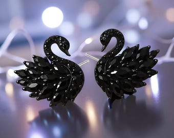 Pendientes de circonita de cisne negro: joyería de plata hipoalergénica