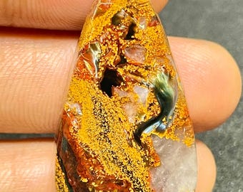Natural affordable Pietersite Cabochon: Blue Gold Storm Pietersite Loose Stone (40x20MM, 39 CT)