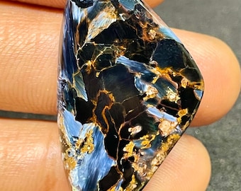 Natural affordable Pietersite Cabochon: Blue Gold Storm Pietersite Loose Stone (36x20MM, 32 CT)
