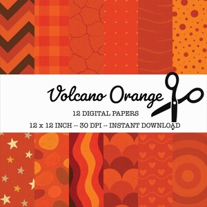 Volcano Orange Digital Scrapbook Paper Kit – Printable Journaling Paper – 12x12&quot; Digital Background – Instant Download – Digital Paper
