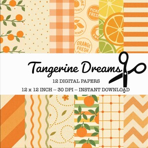 Orange Digital Scrapbook Paper Kit – Printable Journaling Paper – 12x12&quot; Digital Background – Instant Download – Digital Paper for Crafts