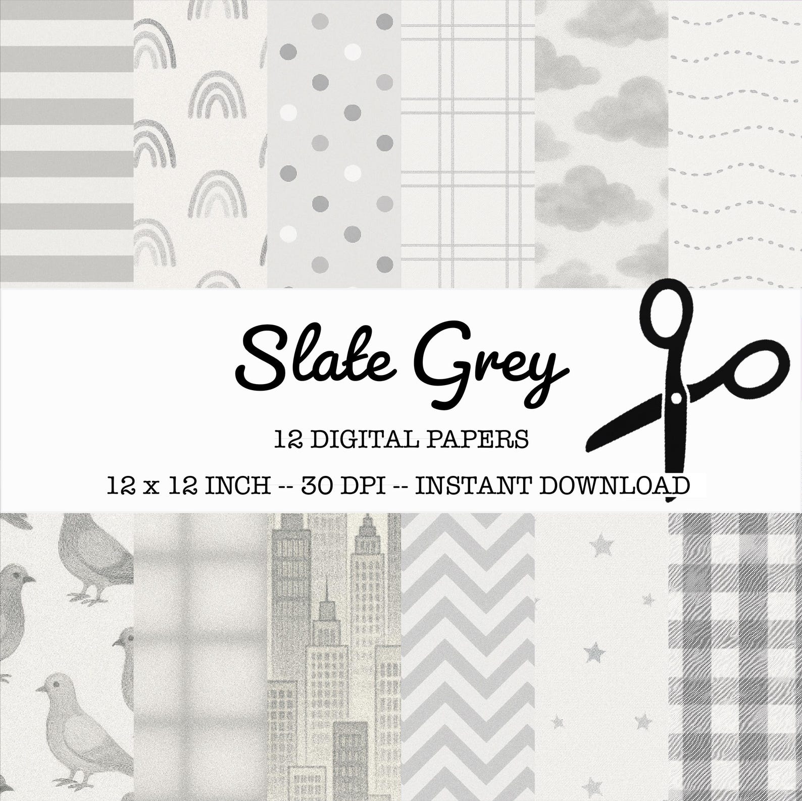 Grey Digital Scrapbook Paper Kit – Printable Journaling Paper – 12x12 ...