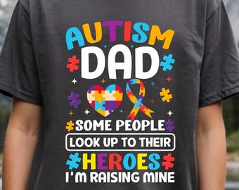 Camiseta para padres de niños con autismo / Corazón rompecabezas, Héroes que estoy criando, Camiseta colorida de concientización
