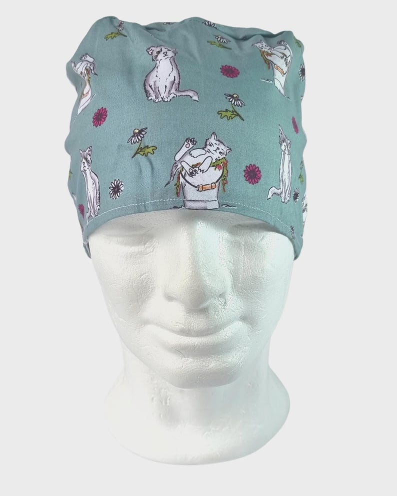 Cats Scrub Hat, Blue Tie Back Doctors Hat, Kittens Veterinary Nurse ...
