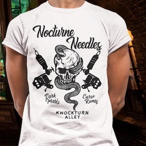 Nocturne Needles Shirt- Dark Mark Tattoo Parlor Tee- Knockturn Alley Wizard Shirt