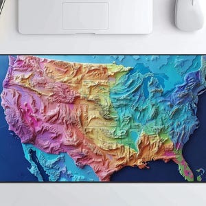Grand tapis de souris carte des États-Unis, tapis de souris pour bureau, tapis de souris 3D pastel, cadeau pour les amoureux des États-Unis