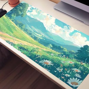 Alfombrilla de escritorio con paisaje de anime, alfombrilla de ratón kawaii con naturaleza, alfombrilla de escritorio con flores, alfombrilla de escritorio grande, alfombrilla de ratón XXL, regalos