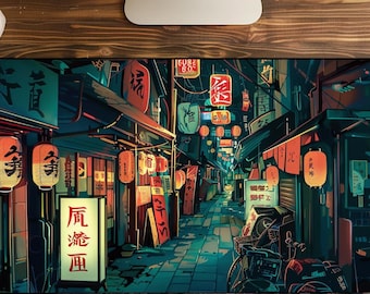 Lofi Japanese Desk mat, Anime Tokyo Desk mat, cute kawaii desk mat, anime aesthetic desk mat, Japanese street extended gaming mousepad xxl