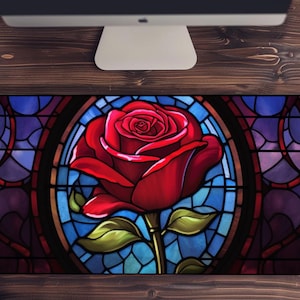 Beauty and the Beast Desk mat, Lorcana Playmat, Flower Card Playmat, Rose Lover Desk pad, Cute Floral Desk Mat Large, Cute Rose Desk mat