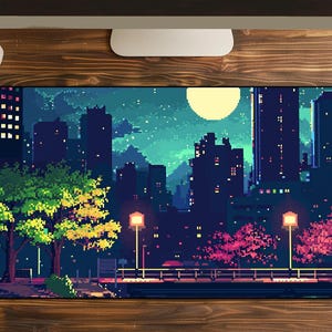 Pixel Art Tokyo Desk Mat, Japanese Street Desk Mat, Anime Pixel Art Mousepad, Night Sky Desk Mat, Lofi Pixel Art Desk Mat, Pixel Art Gifts