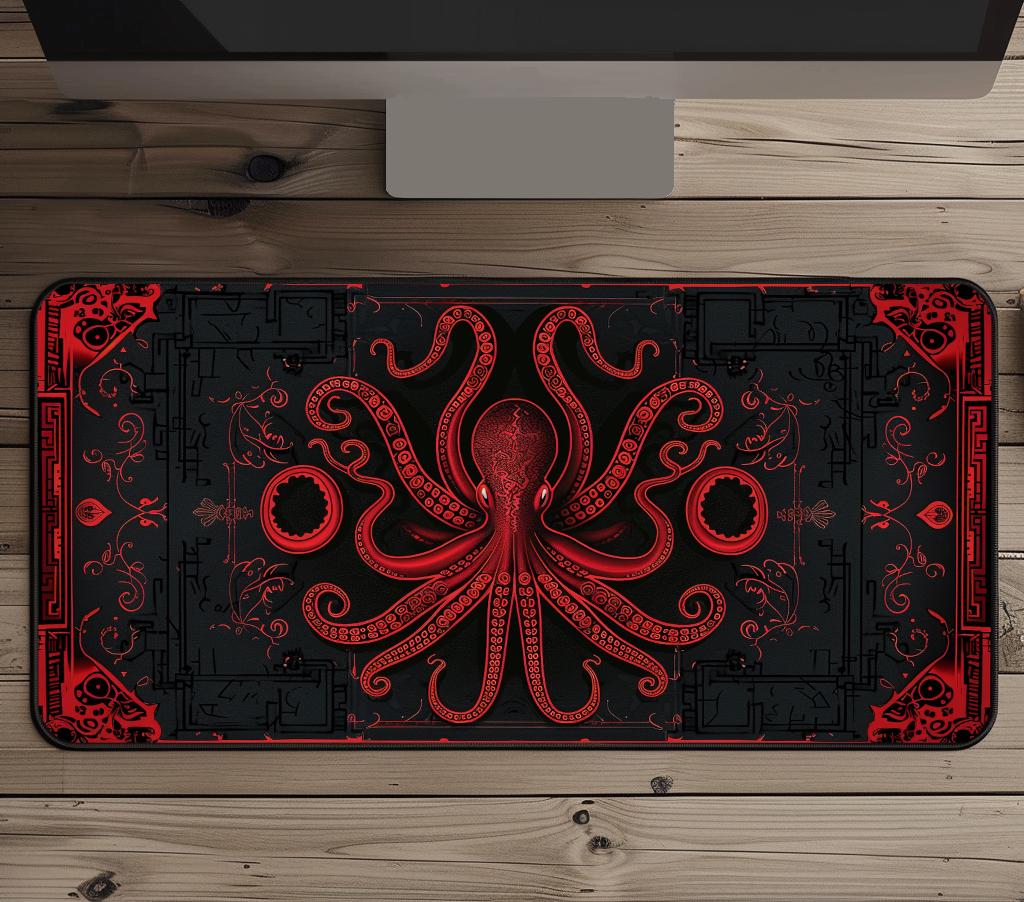 Aztec Octopus Desk Mat, Aesthetic Mousepad XL, Animal Mousepad, Red ...