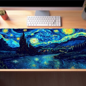 Van Gogh Desk Mat, Landscape Desk Mat, Fantasy Mousepad XXL, Watercolor Art Desk Mat, Starry Night Desk Mat, Moon Desk Pad, Van Gogh Art