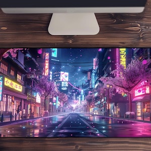Cyberpunk Japan Street Mouse Pad, Anime Aesthtics Mouse Pad XXL, Led Gaming Mouse Pad, Cute Desk Mat, Gaming Mouse Pad Extra Large, gift