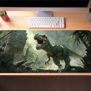 Jurrassic Dinosaur Desk Mat, Jurrasic play mat, Dinosaur mtg play mat, Dinosaur lover gift, Green monster desk mat, Dinosaur Mouse Pad
