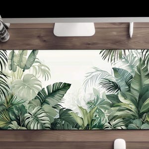 Tropical Foliage Desk Mat, Monstera Plant Mousepad, Green Nature Inspired Desk pad, Large Office ACcessory, Nature Mousepad,Plant lover gift