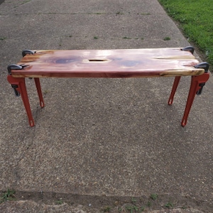 Cedar rustic pipe wrench bench